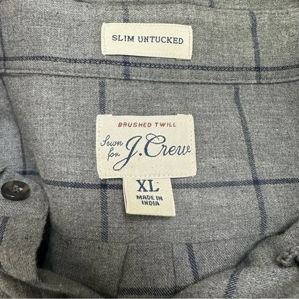 J. Crew Gray & Navy Squared XL Slim Untucked Brushed Twill Button Long Sleeve